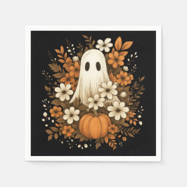 Niedlicher Geist mit Pumpkin & Fall Blume - Hallow Serviette