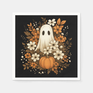 Niedlicher Geist mit Pumpkin & Fall Blume - Hallow Serviette