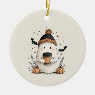 Niedlicher Geist mit Pumpkin Latte - Gemütliche He Keramik Ornament