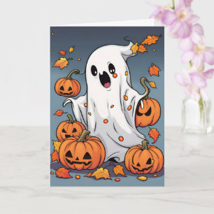 Niedlicher Geist mit Pumpkins Halloween Karte