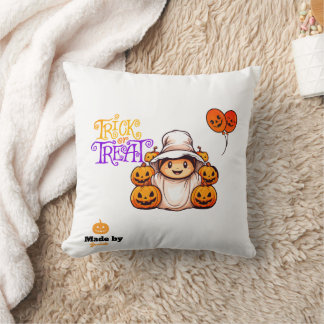 Niedlicher Geist mit Pumpkins Trick oder Treat Hal Kissen