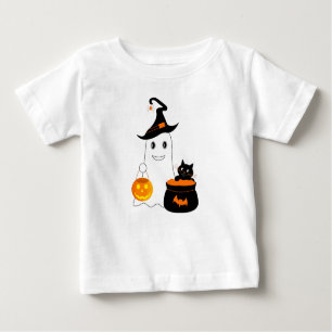 Niedlicher Geist mit schwarzer Katze feiert Halbze Baby T-shirt
