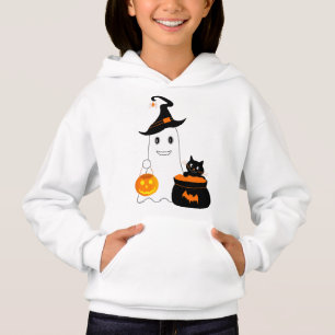 Niedlicher Geist mit schwarzer Katze feiert Halbze Hoodie