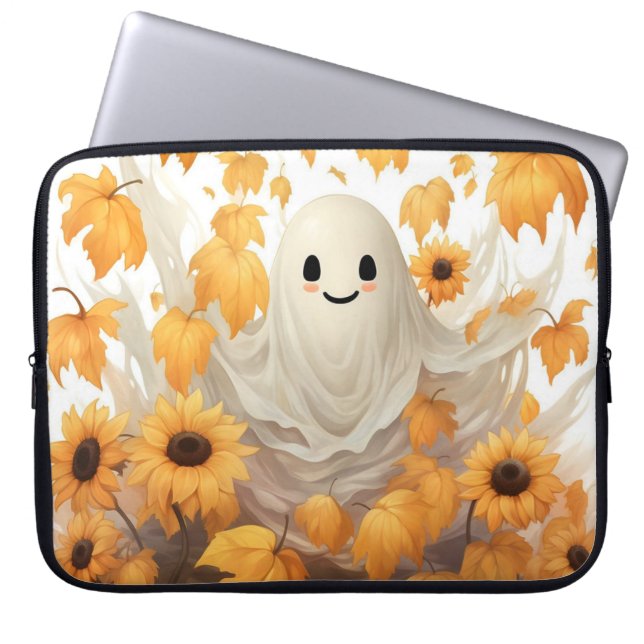Niedlicher Geist mit Sonnenblumen Laptop-Tasche Laptopschutzhülle (Vorderseite)