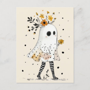Niedlicher Geist mit Sonnenblumen Whimsical Hallow Postkarte