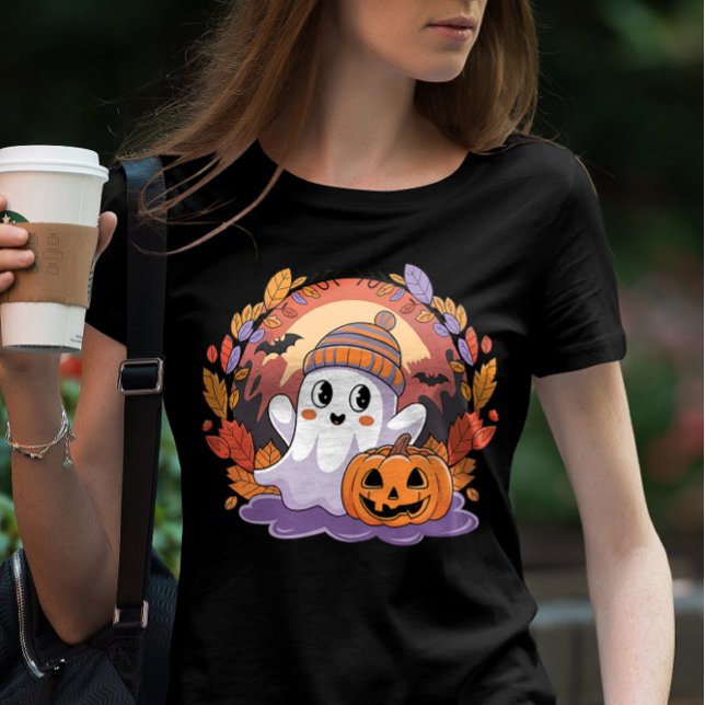 Niedlicher Geist mit Spooky Pumpkin Buddy Hallowee T-Shirt (Von Creator hochgeladen)