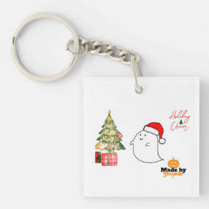 Niedlicher Geist mit Weihnachtsmannmütze & Christb Schlüsselanhänger