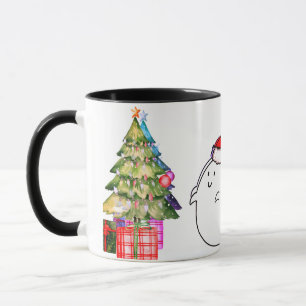 Niedlicher Geist mit Weihnachtsmannmütze & Christb Tasse