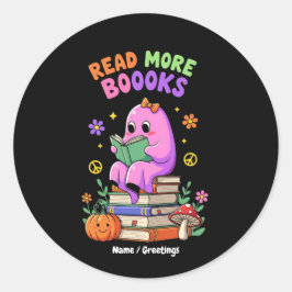Niedlicher Geist "Read More Booooks" Witziges Hall Runder Aufkleber