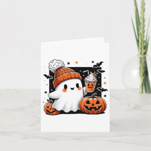 Niedlicher Geist trinken Kaffee Halloween Kostümco Karte