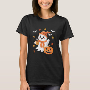 Niedlicher Geist trinkt eisgekühlten Kaffee Hallow T-Shirt