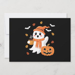 Niedlicher Geist trinkt kalten Kaffee Halloween  Einladung