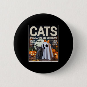 Niedlicher Geist und schwarze Katze Funny Hallowee Button