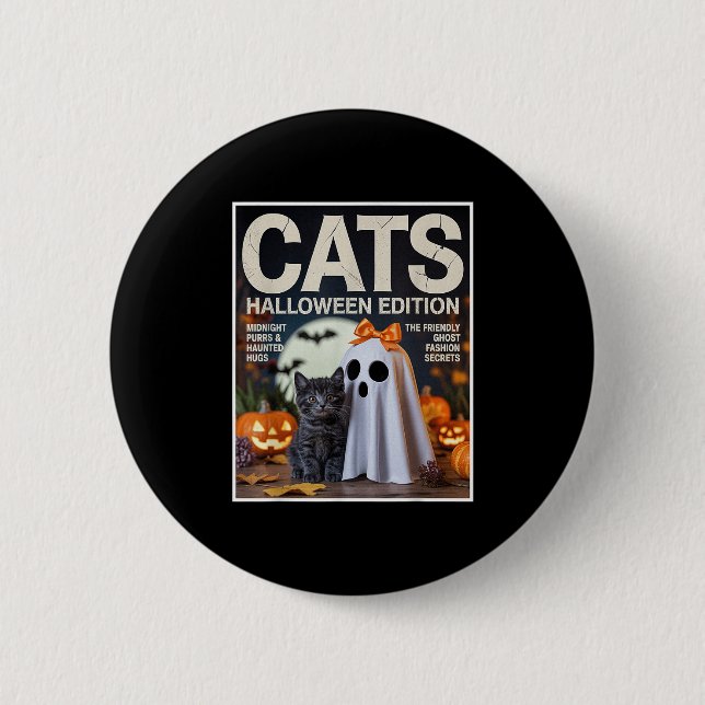 Niedlicher Geist und schwarze Katze Funny Hallowee Button (Vorderseite)