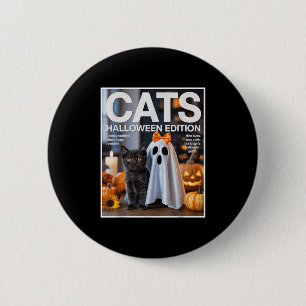 Niedlicher Geist und Schwarze Katze Funny Hallowee Button