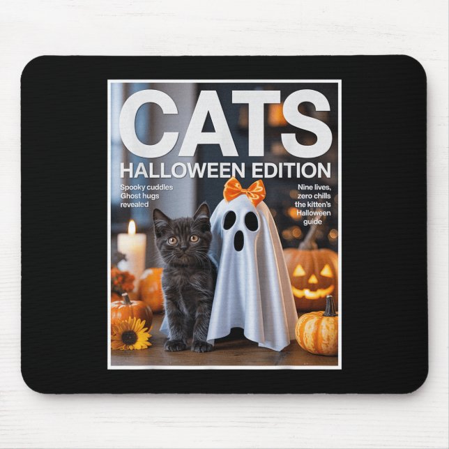 Niedlicher Geist und Schwarze Katze Funny Hallowee Mousepad (Vorne)