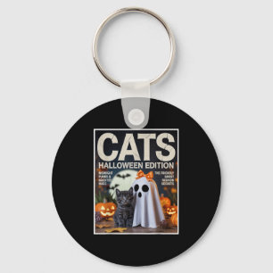Niedlicher Geist und schwarze Katze Funny Hallowee Schlüsselanhänger