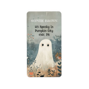 Niedlicher Geist unter Blumen Halloween-Adresse Adressaufkleber