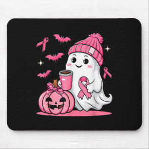 Niedlicher Geistertrinkkaffee Halloween Brustkrebs Mousepad