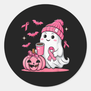 Niedlicher Geistertrinkkaffee Halloween Brustkrebs Runder Aufkleber