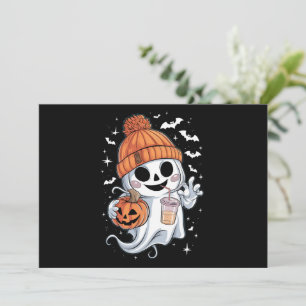 Niedlicher Geistertrinkkaffee zu Halloween-Eiskaff Feiertagskarte