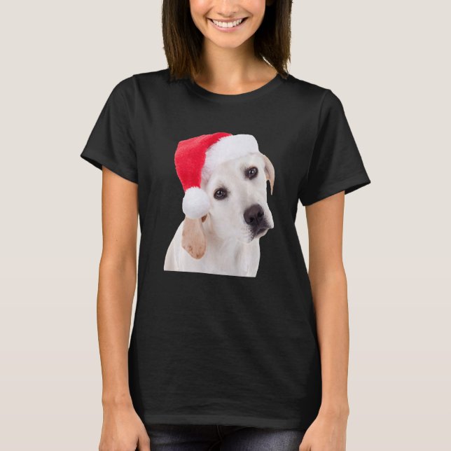 Niedlicher Gelbe Labrador Hund Weihnachtsmannmütze T-Shirt (Vorderseite)