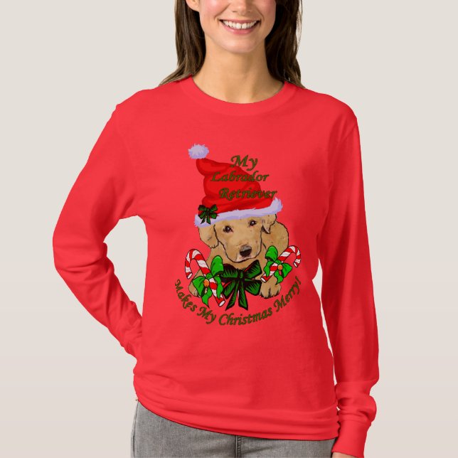 Niedlicher Gelbe Labrador Welpen Weihnachten T-Shirt (Vorderseite)