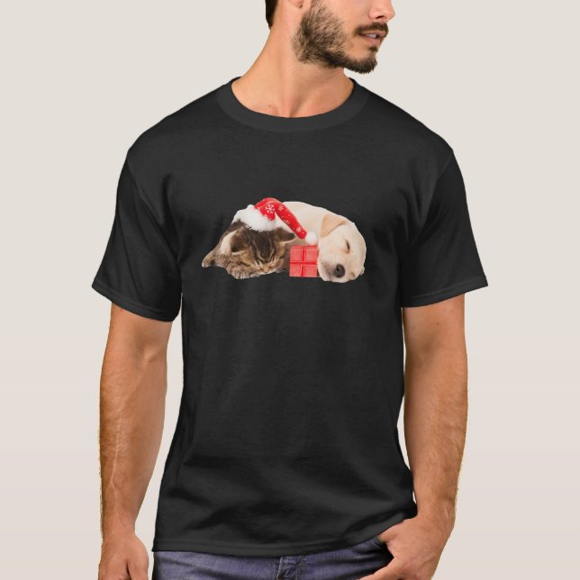 Niedlicher Gelbe Labrador Welppy Kitten Weihnachts T-Shirt (Vorderseite)