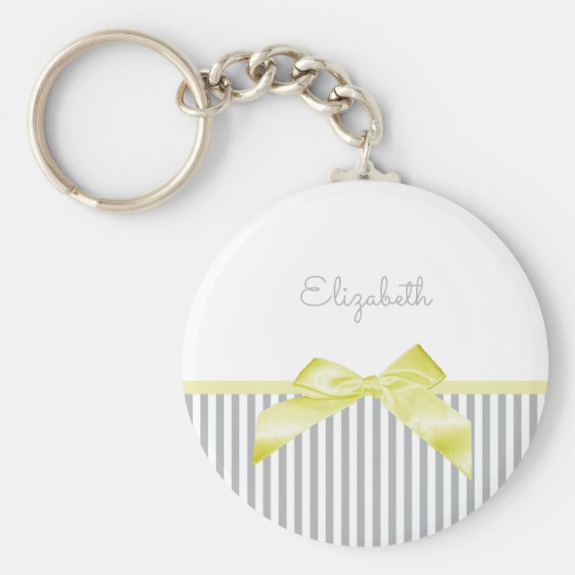 Niedlicher gelber Bow mit grauem Girl-Streifen und Schlüsselanhänger (Vorne)