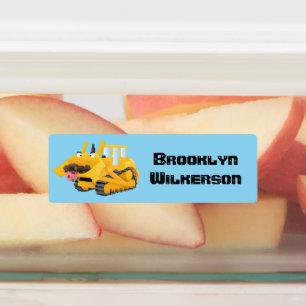 Niedlicher gelber Bulldozer Cartoon personalisiert Etiketten