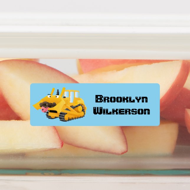 Niedlicher gelber Bulldozer Cartoon personalisiert Etiketten (Befestigt)