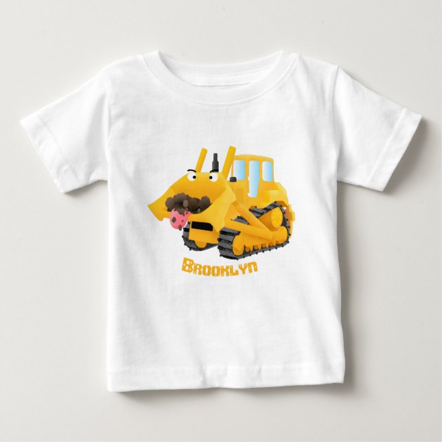 Niedlicher gelber Bulldozer-Comiczeichner Baby T-shirt (Vorderseite)
