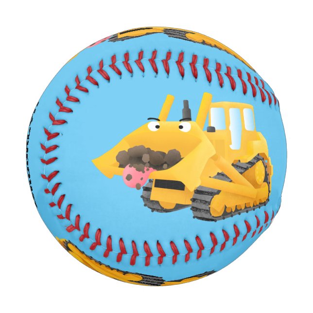 Niedlicher gelber Bulldozer-Comiczeichner Baseball (Vorderseite Links)