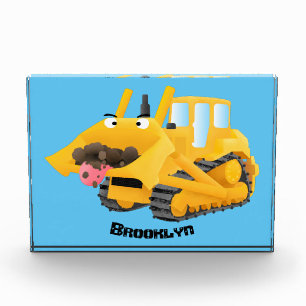 Niedlicher gelber Bulldozer-Comiczeichner Fotoblock