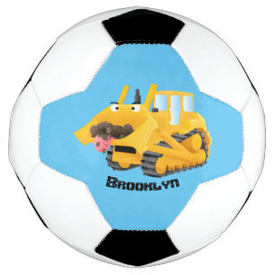 Niedlicher gelber Bulldozer-Comiczeichner Fußball