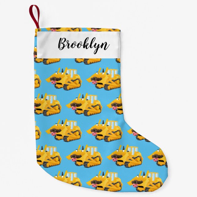 Niedlicher gelber Bulldozer-Comiczeichner Kleiner Weihnachtsstrumpf (Vorderseite)