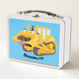 Niedlicher gelber Bulldozer-Comiczeichner Metall Brotdose