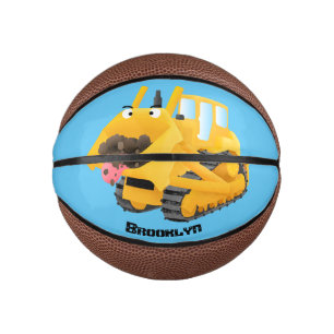Niedlicher gelber Bulldozer-Comiczeichner Mini Basketball