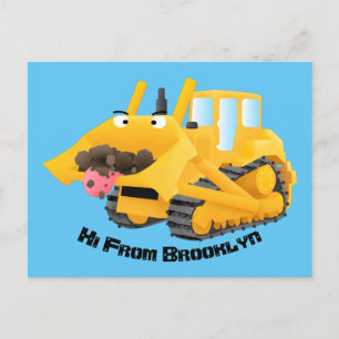 Niedlicher gelber Bulldozer-Comiczeichner Postkarte