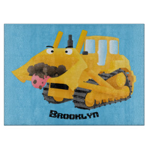 Niedlicher gelber Bulldozer-Comiczeichner Schneidebrett