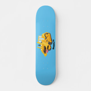 Niedlicher gelber Bulldozer-Comiczeichner Skateboard