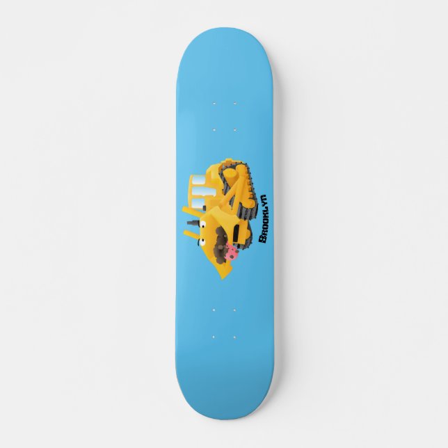 Niedlicher gelber Bulldozer-Comiczeichner Skateboard (Vorne)