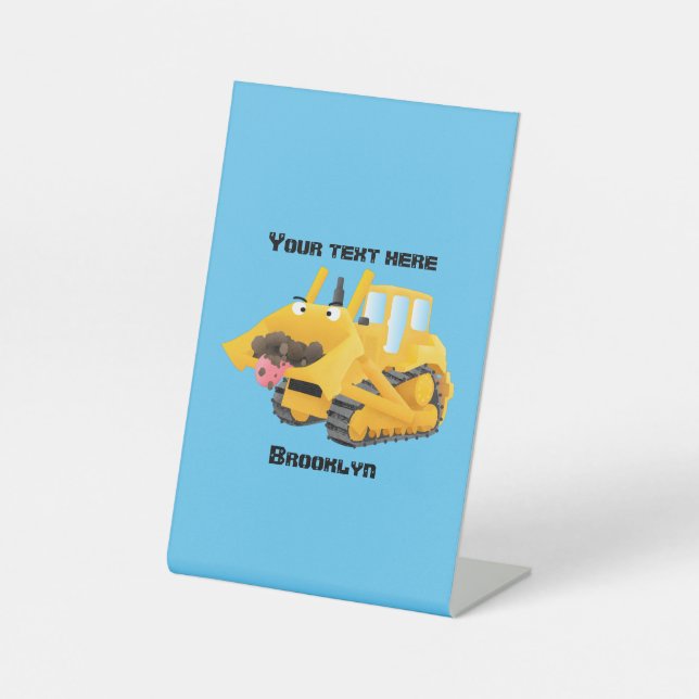 Niedlicher gelber Bulldozer-Comiczeichner Sockelschild (Vorderseite)