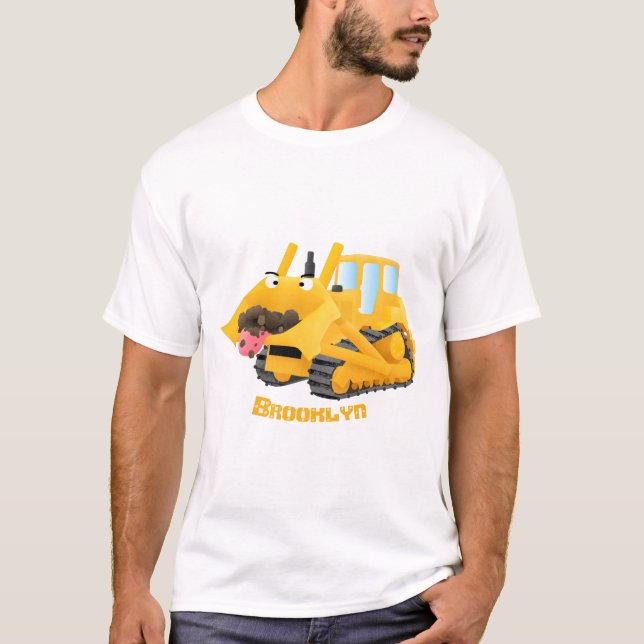 Niedlicher gelber Bulldozer-Comiczeichner T-Shirt (Vorderseite)