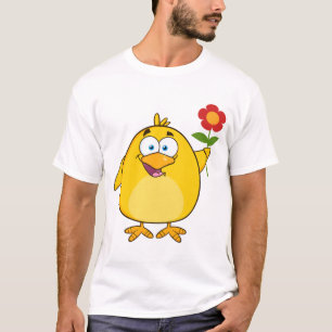 Niedlicher gelber Cartoon-Küken mit Blume T-Shirt