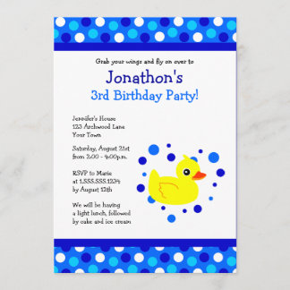 Niedlicher gelber Ducky Blue Polka Dots Geburtstag Einladung