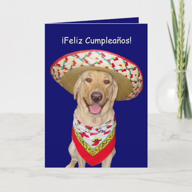 Niedlicher gelber Labrador Feliz Cumpleanos Karte (Vorderseite)