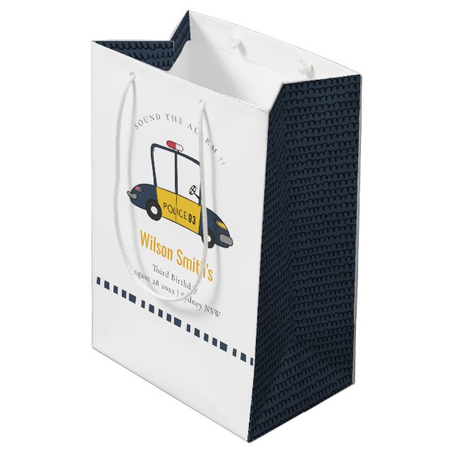 Niedlicher Gelber Polizeiwagen der Marine tötet je Mittlere Geschenktüte (Rückseite Schrägansicht)