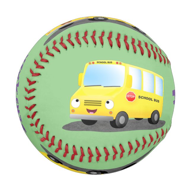 Niedlicher Gelber Schulbus-Cartoon Baseball (Vorderseite Links)