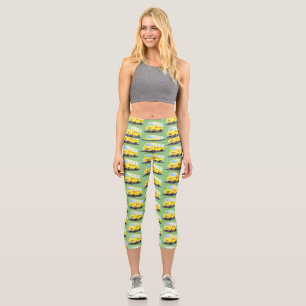 Niedlicher Gelber Schulbus-Cartoon Capri Leggings